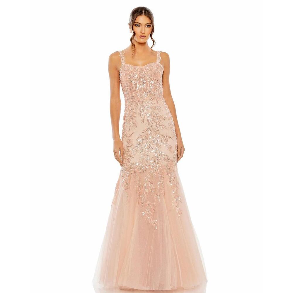 Mac Duggal Blush Pink Sequin Embellished Tulle Gown